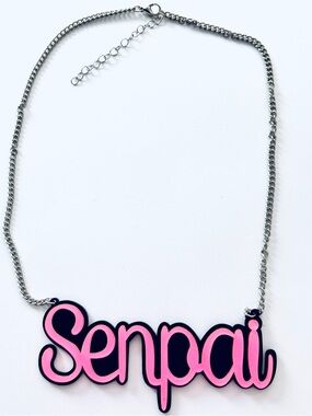 Pink 'Senpai' Script Necklace, NWT